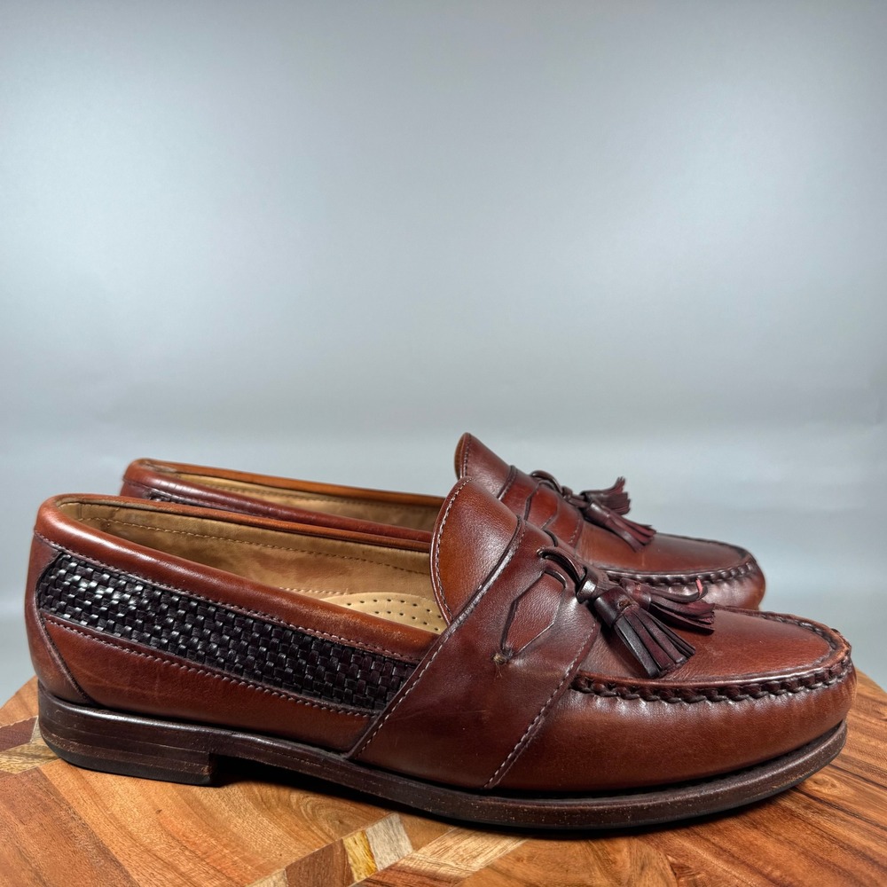 Allen Edmonds Bennington Brown Woven Leather Tassel Loafers Mens 9 D USA Made